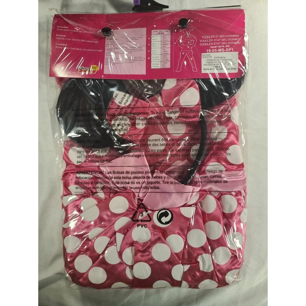 Disney Junior Minnie Mouse Toddler Costume Pink Polka Dot Size L 5T-6T